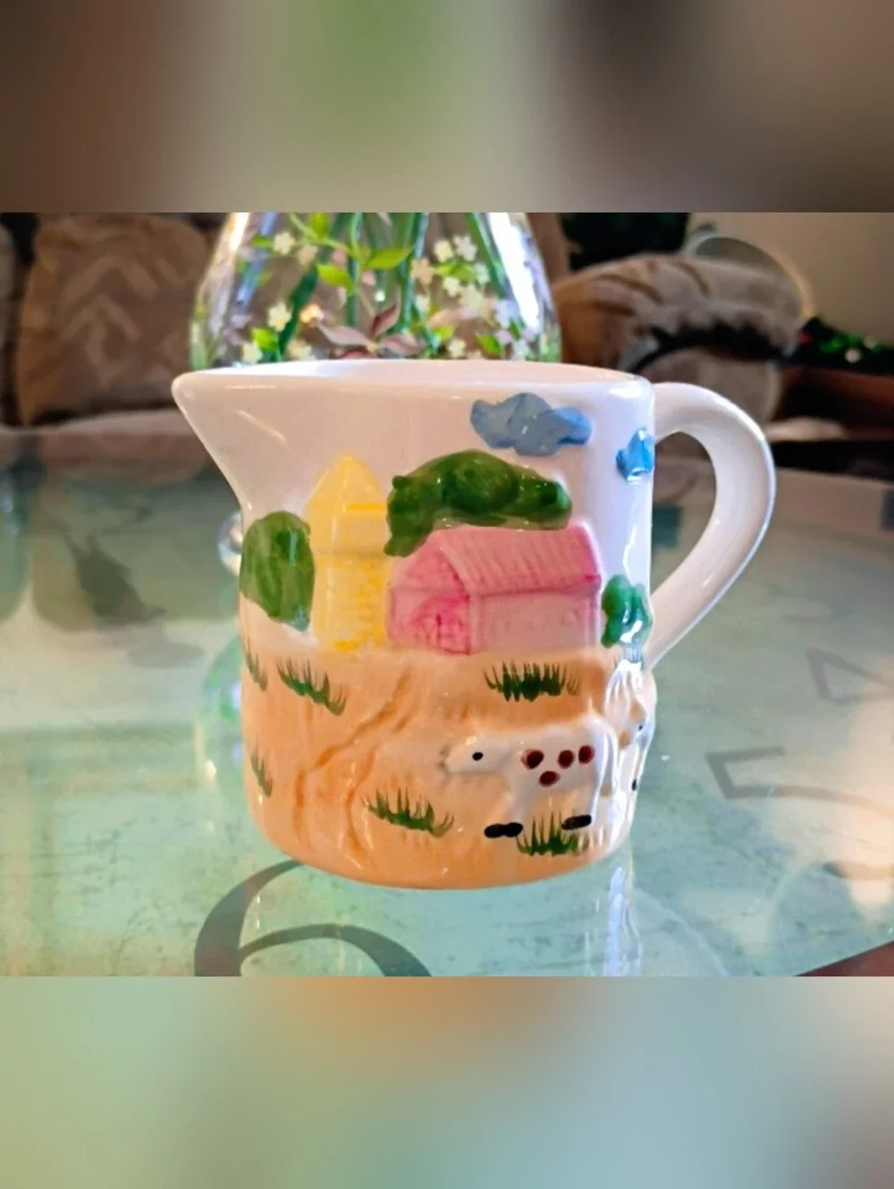 Vintage Ceramic Farmhouse w/Cows Creamer and Sugar Bowl Set